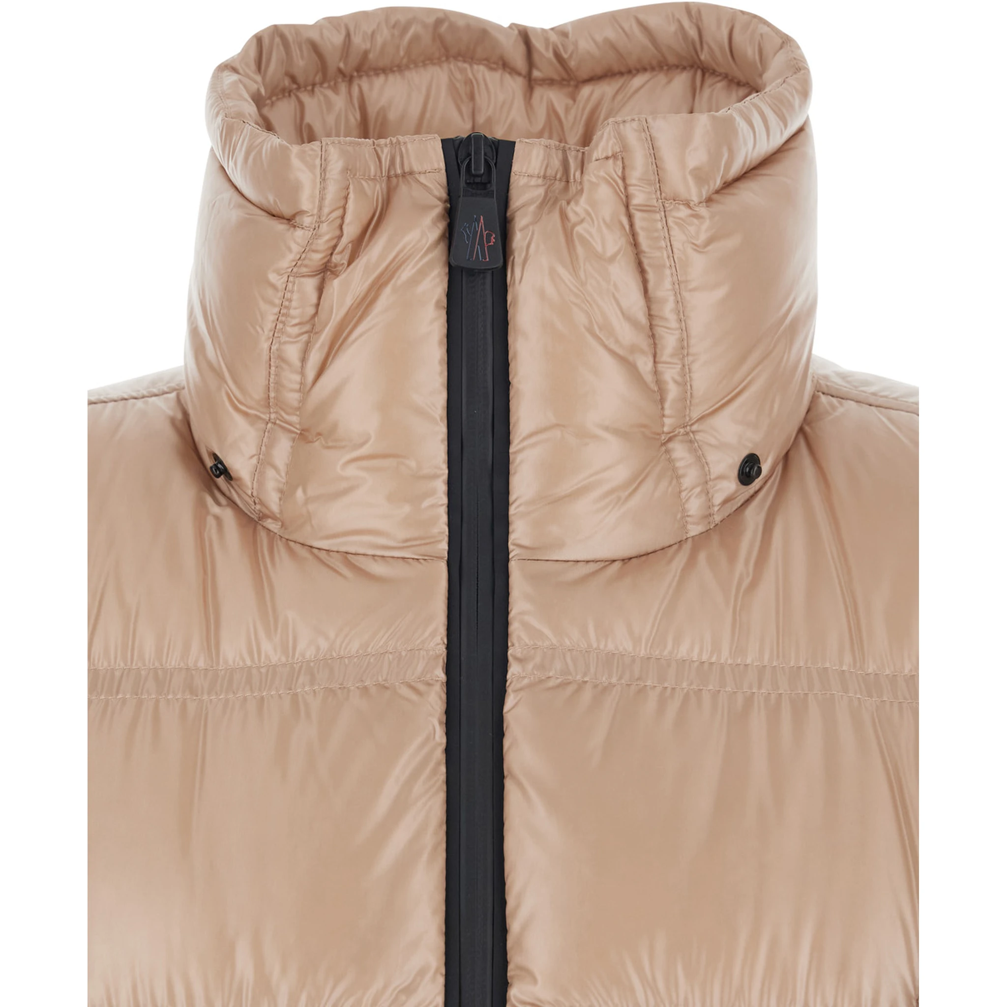 Rochelairs Beige Down Jacket with Drawstring Hood and Logo Patch on the Sleeve in Tech Fabric Woman