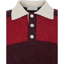 Red Polo Shirt with Ribbed Design and Striped Motif in Wool Man