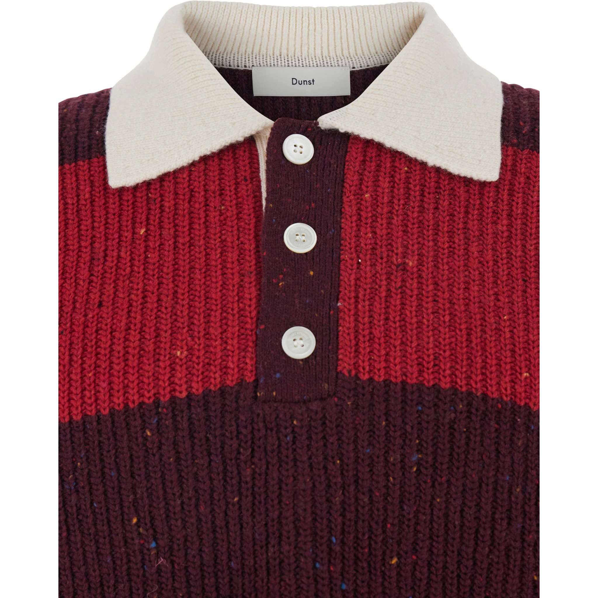 Red Polo Shirt with Ribbed Design and Striped Motif in Wool Man
