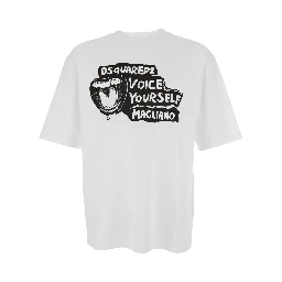 D2 x Magliano White Crewneck T-Shirt with Maxi Print on the Front in Cotton Man