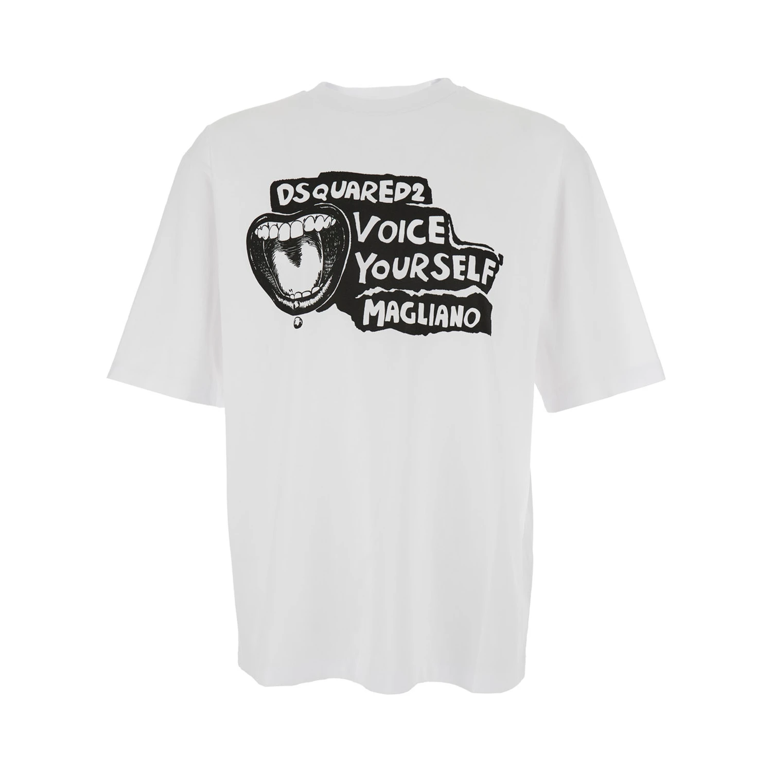 D2 x Magliano White Crewneck T-Shirt with Maxi Print on the Front in Cotton Man