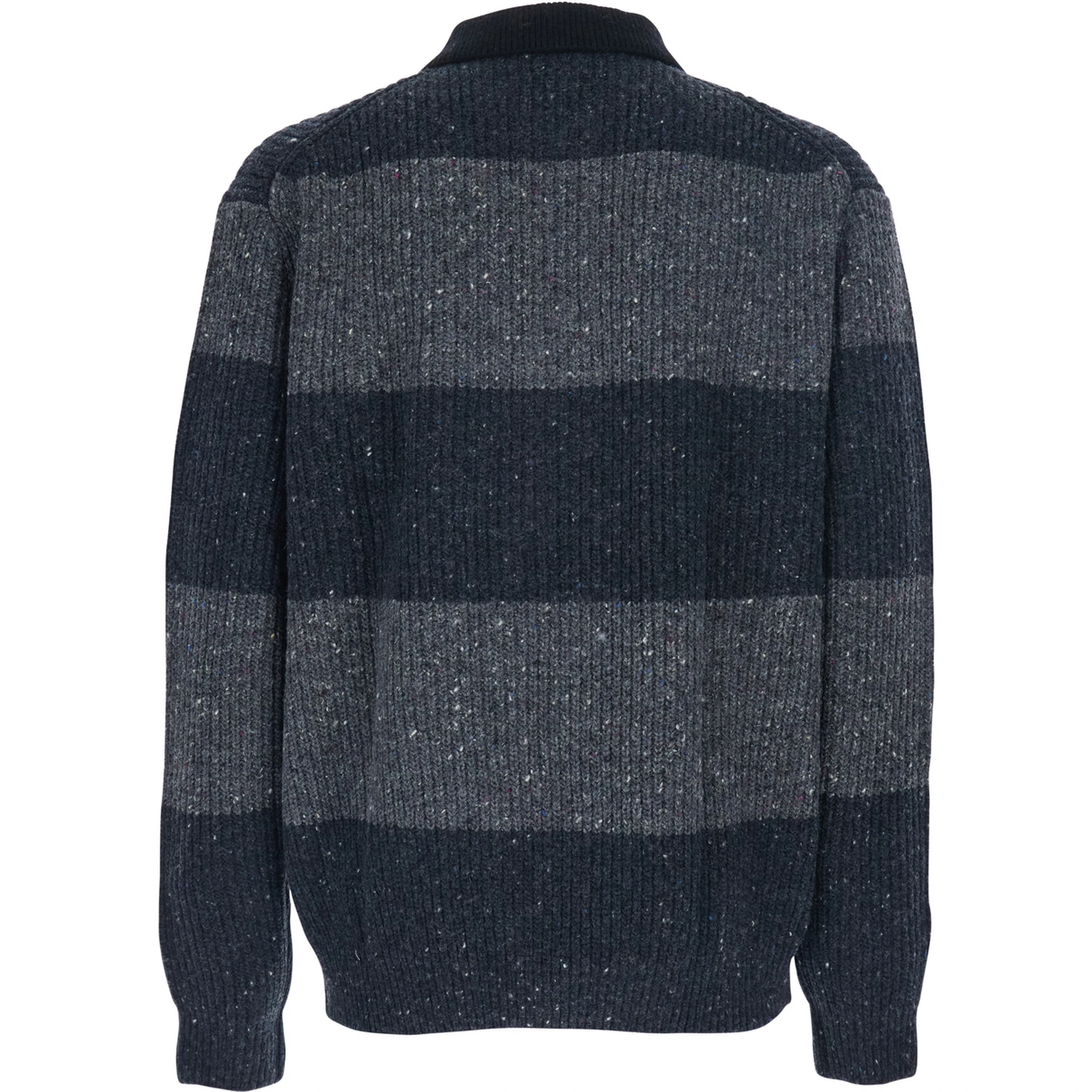 Grey Polo Shirt with Ribbed Design and Striped Motif in Wool Man