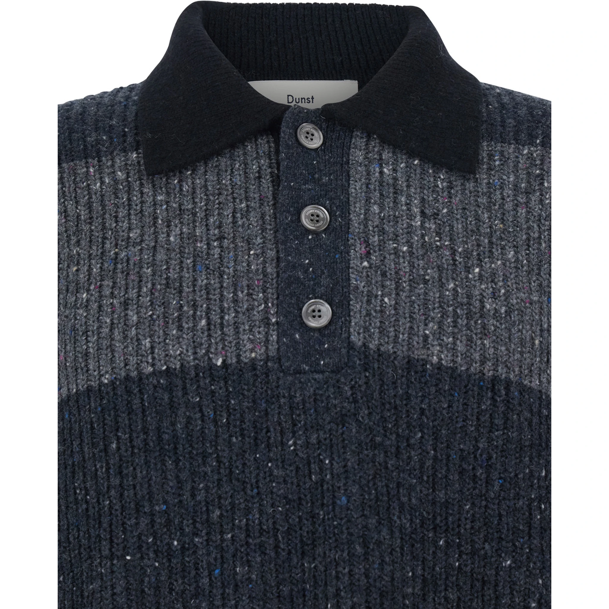 Grey Polo Shirt with Ribbed Design and Striped Motif in Wool Man