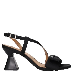 Black Fabric Stiletto Heel Sandals