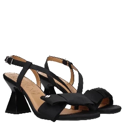 Black Fabric Stiletto Heel Sandals