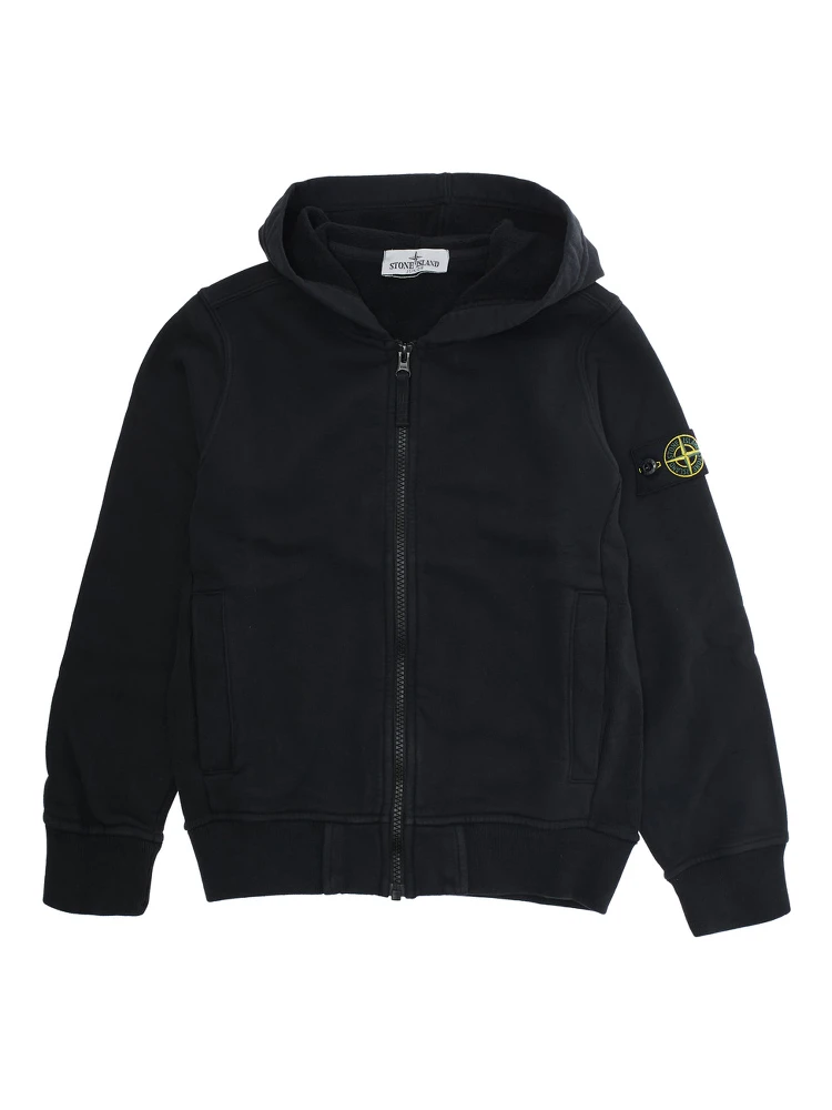 Black Sweatshirt with Fixed Hood and Logo Patch on the Sleeve in Cotton Boy