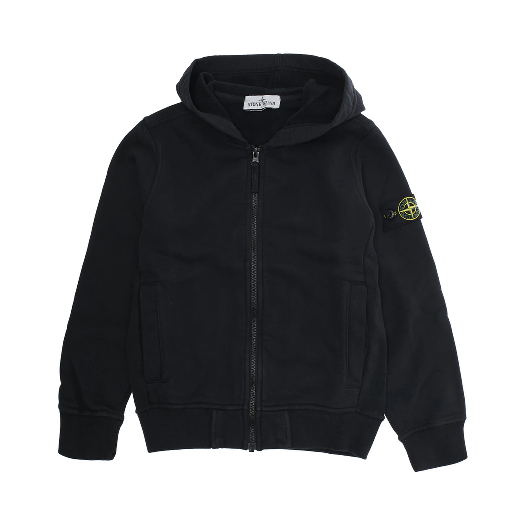 Black Sweatshirt with Fixed Hood and Logo Patch on the Sleeve in Cotton Boy