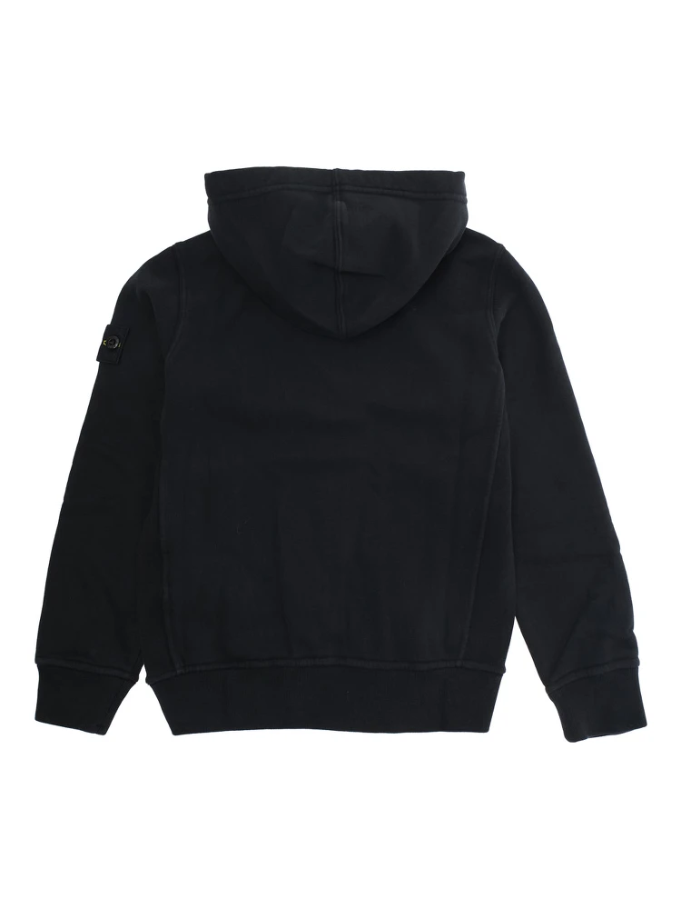 Black Sweatshirt with Fixed Hood and Logo Patch on the Sleeve in Cotton Boy alternative