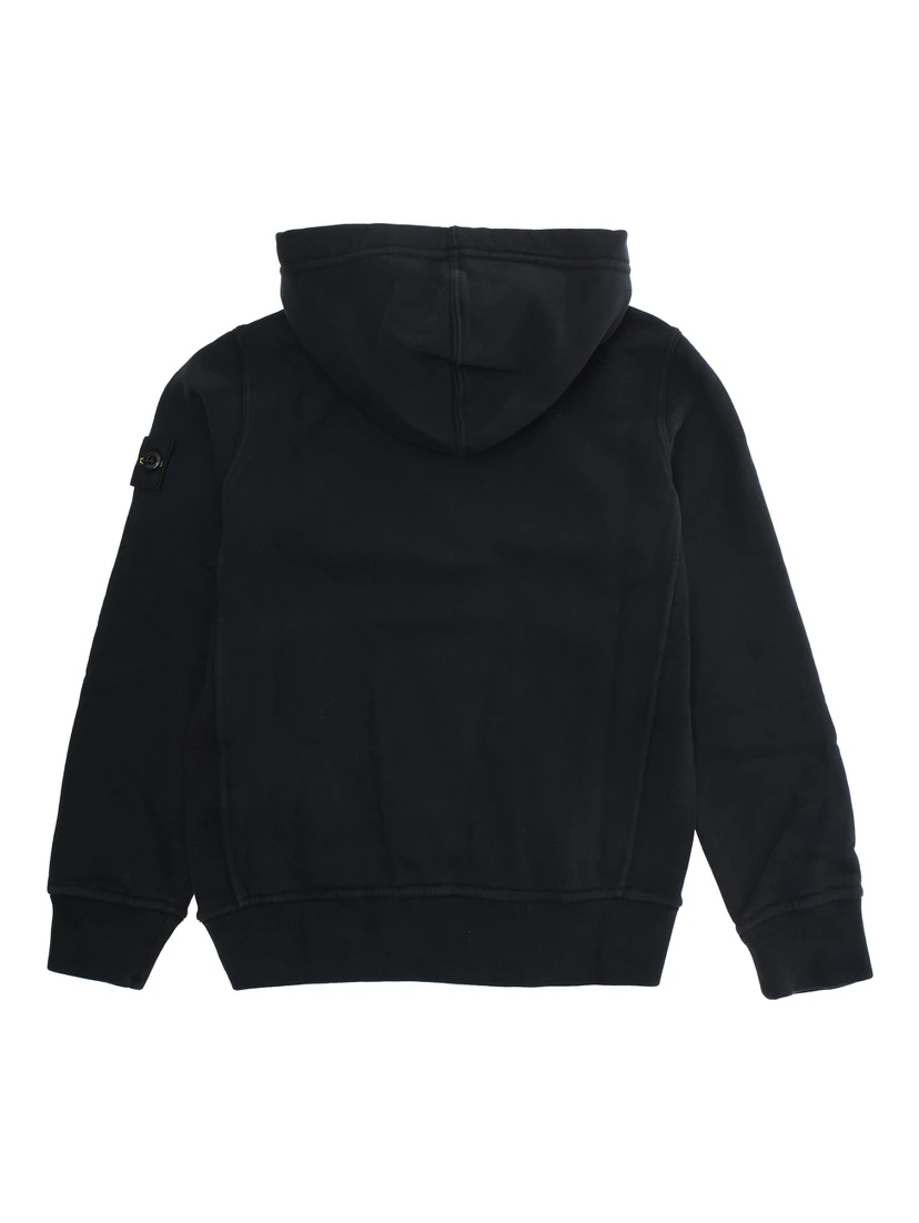 Black Sweatshirt with Fixed Hood and Logo Patch on the Sleeve in Cotton Boy