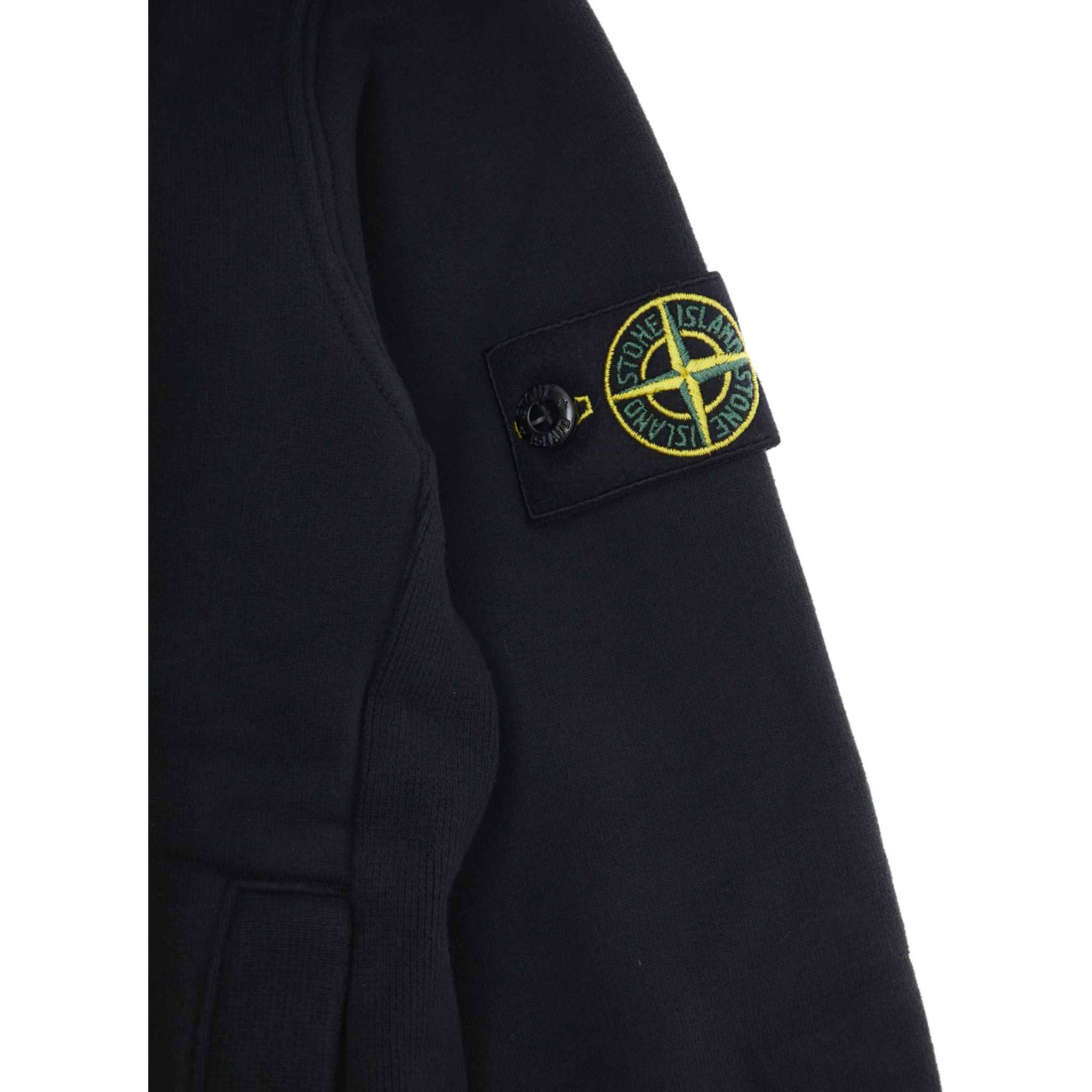 Black Sweatshirt with Fixed Hood and Logo Patch on the Sleeve in Cotton Boy