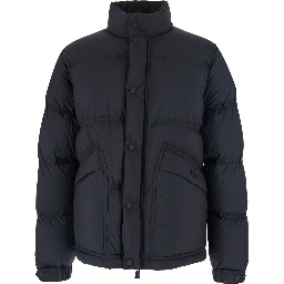 Sernur Black Down Jacket with High Neck with Buttons and Logo Patch on the Sleeve in Tech Fabric Man