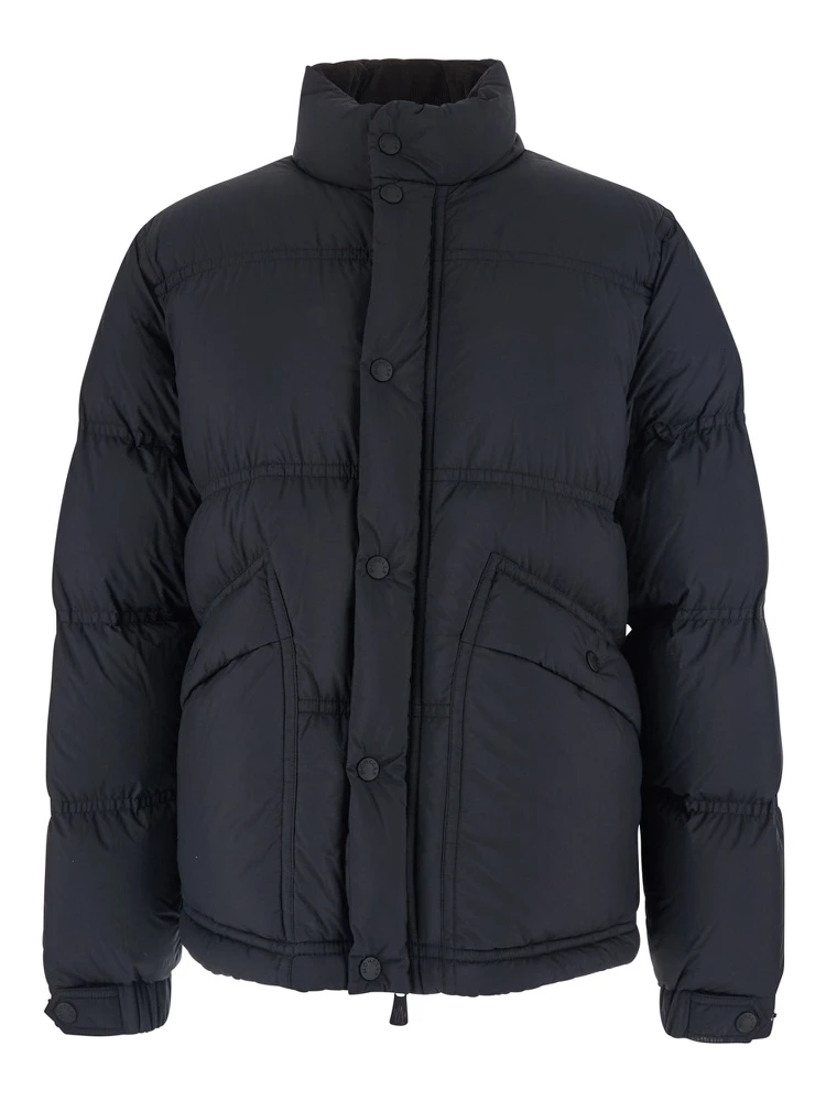 Sernur Black Down Jacket with High Neck with Buttons and Logo Patch on the Sleeve in Tech Fabric Man
