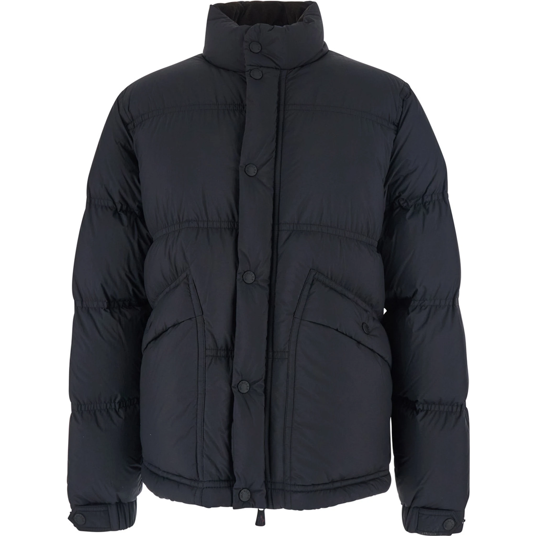 Sernur Black Down Jacket with High Neck with Buttons and Logo Patch on the Sleeve in Tech Fabric Man