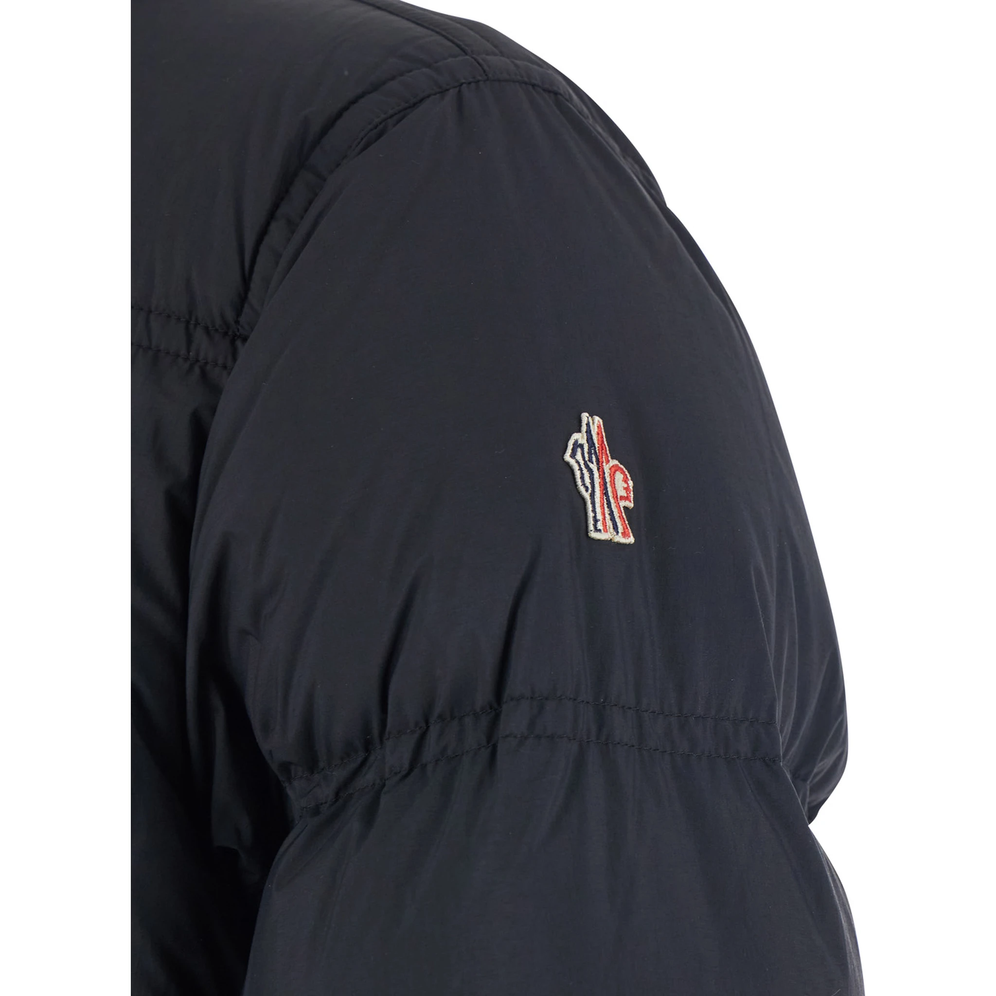Sernur Black Down Jacket with High Neck with Buttons and Logo Patch on the Sleeve in Tech Fabric Man