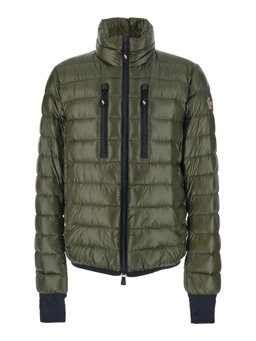 Hers Green Down Jacket with High Neck and Logo Patch on the Sleeve in Tech Fabric Man