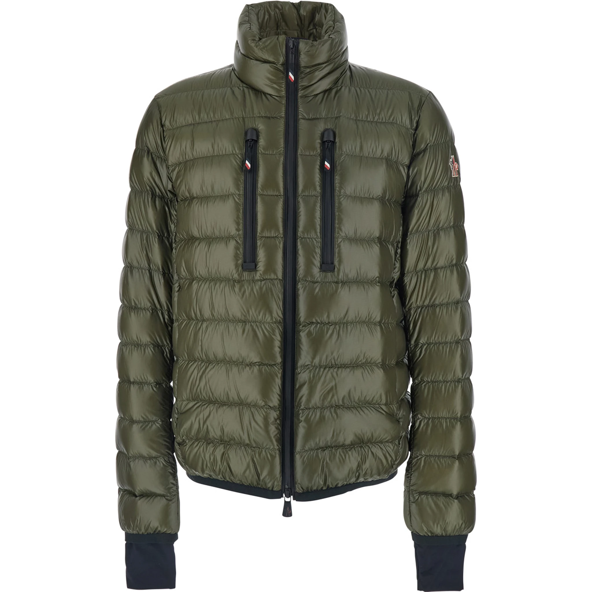 Hers Green Down Jacket with High Neck and Logo Patch on the Sleeve in Tech Fabric Man