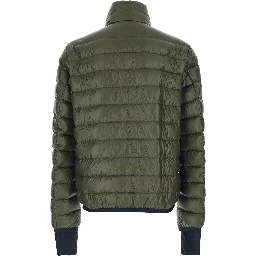 Hers Green Down Jacket with High Neck and Logo Patch on the Sleeve in Tech Fabric Man