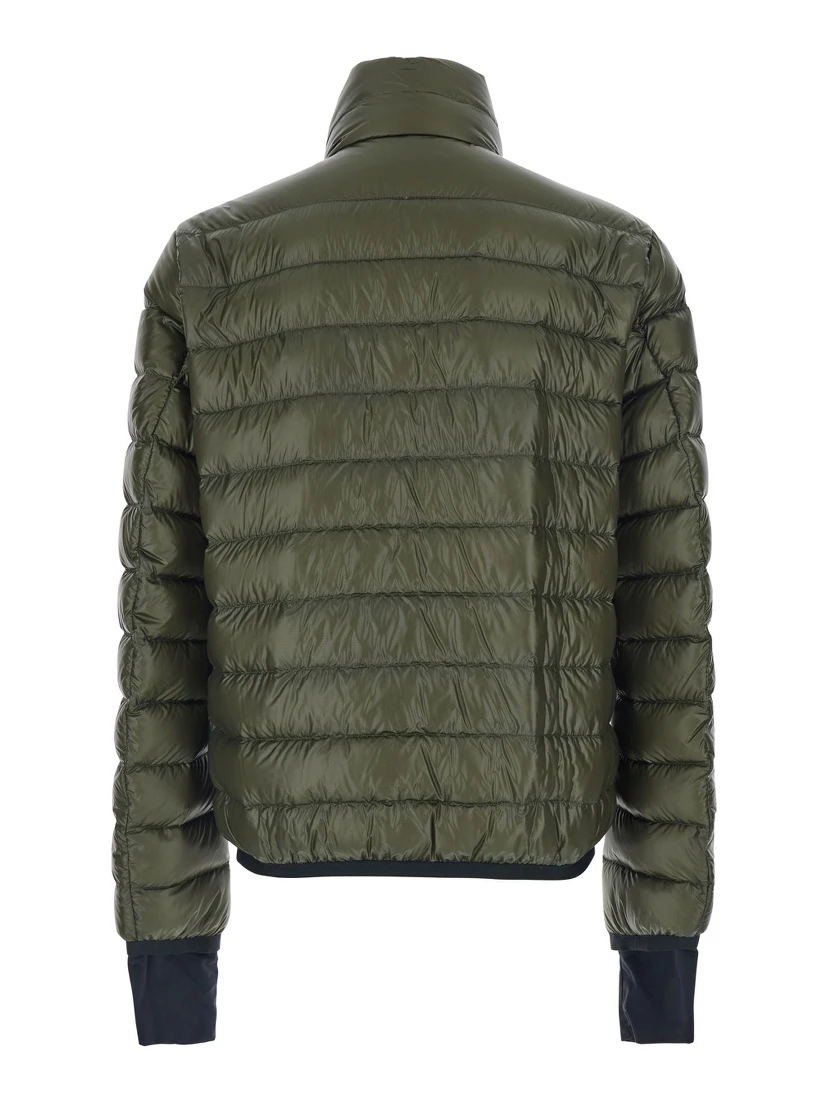 Hers Green Down Jacket with High Neck and Logo Patch on the Sleeve in Tech Fabric Man