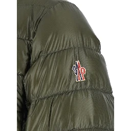 Hers Green Down Jacket with High Neck and Logo Patch on the Sleeve in Tech Fabric Man