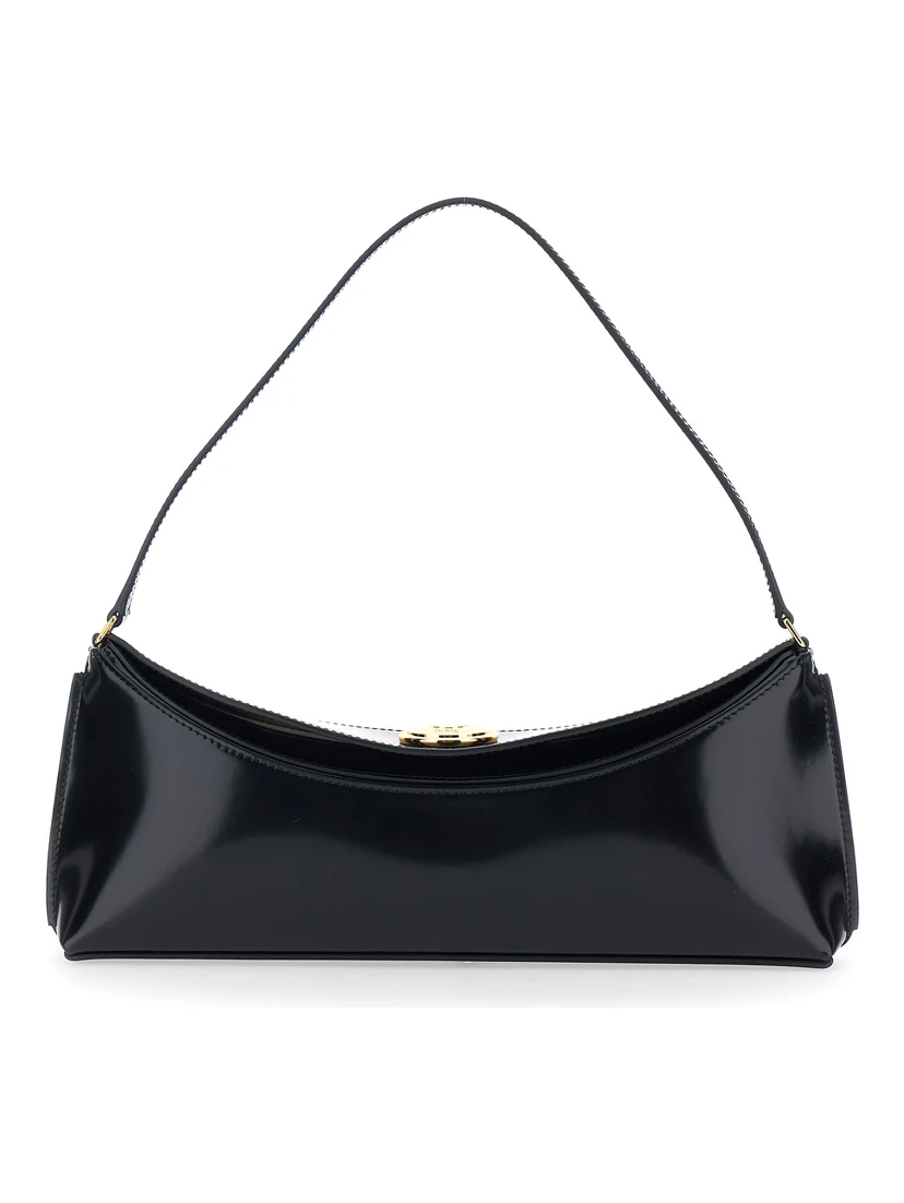 Le Calisso Black Shoulder Bag with Engraved Snap Button in Leather Woman