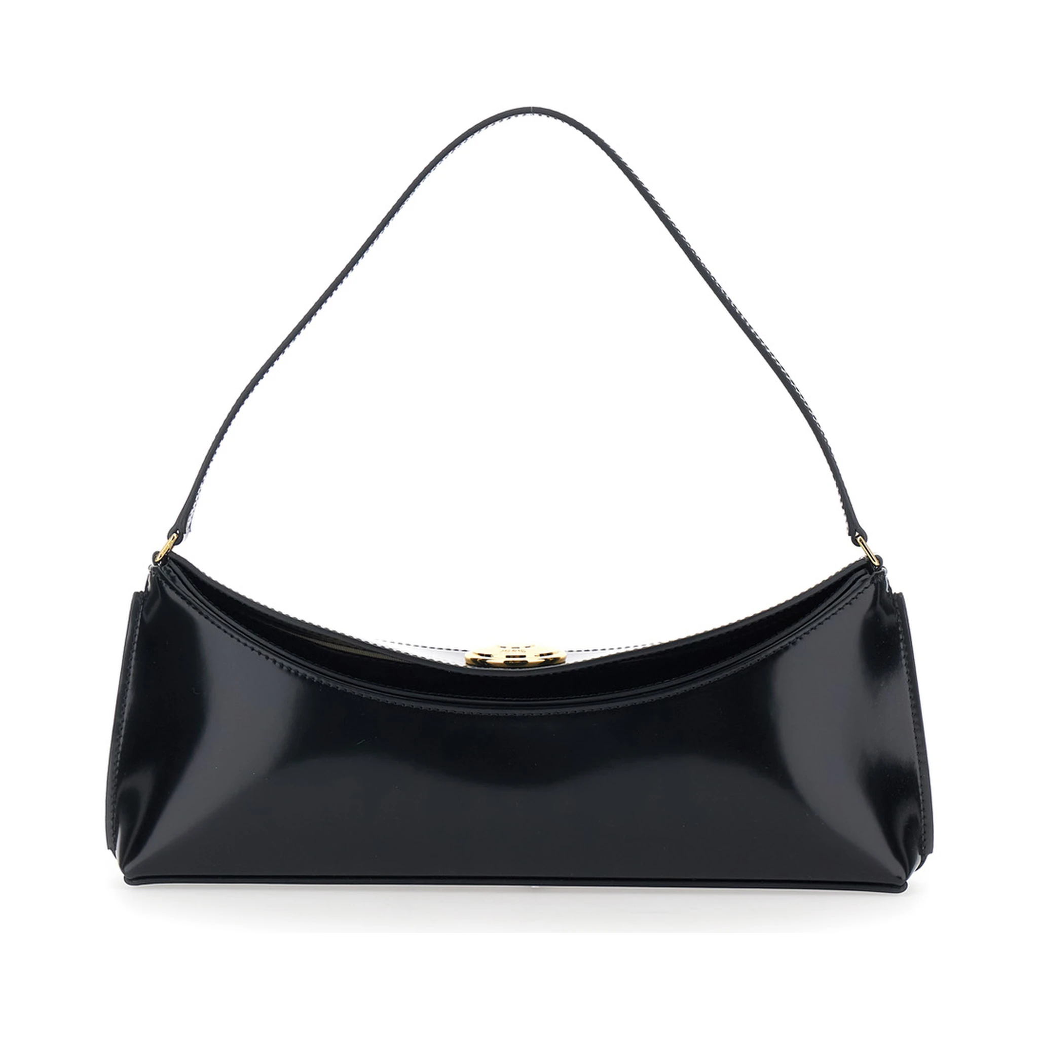 Le Calisso Black Shoulder Bag with Engraved Snap Button in Leather Woman