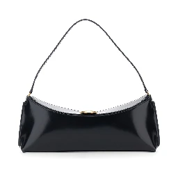 Le Calisso Black Shoulder Bag with Engraved Snap Button in Leather Woman