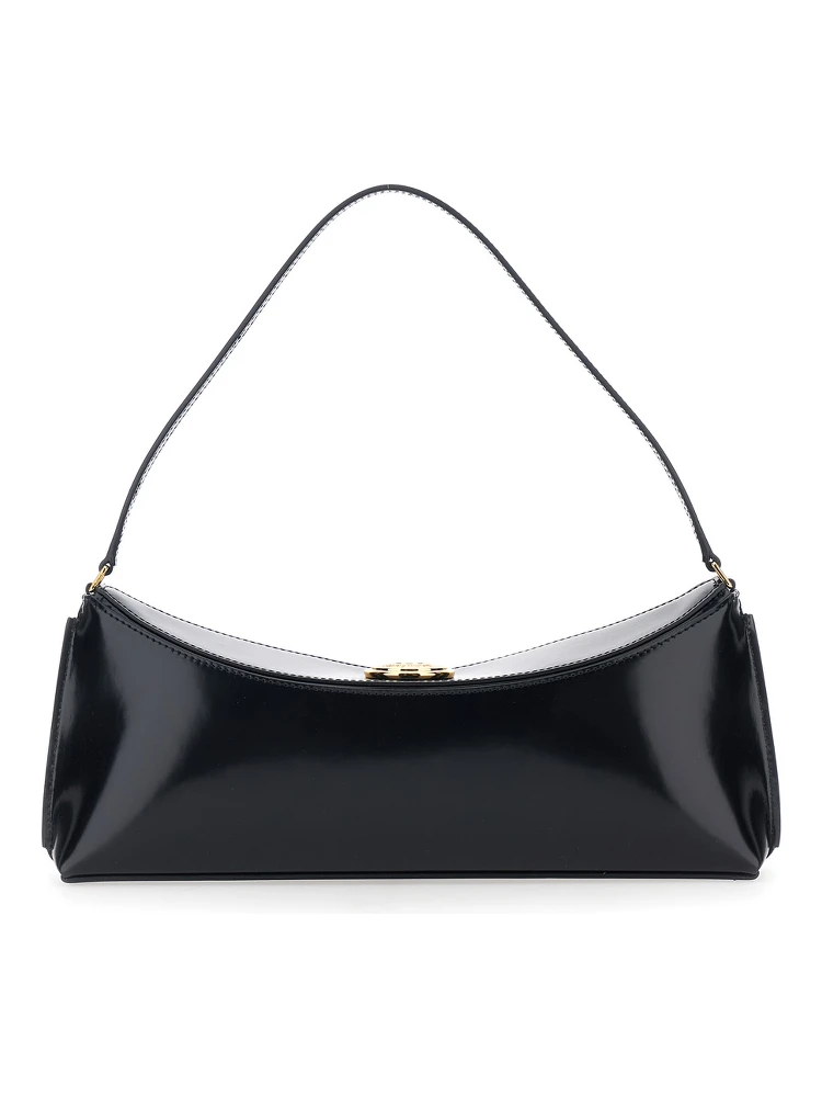 Le Calisso Black Shoulder Bag with Engraved Snap Button in Leather Woman alternative