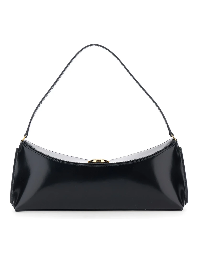 Le Calisso Black Shoulder Bag with Engraved Snap Button in Leather Woman