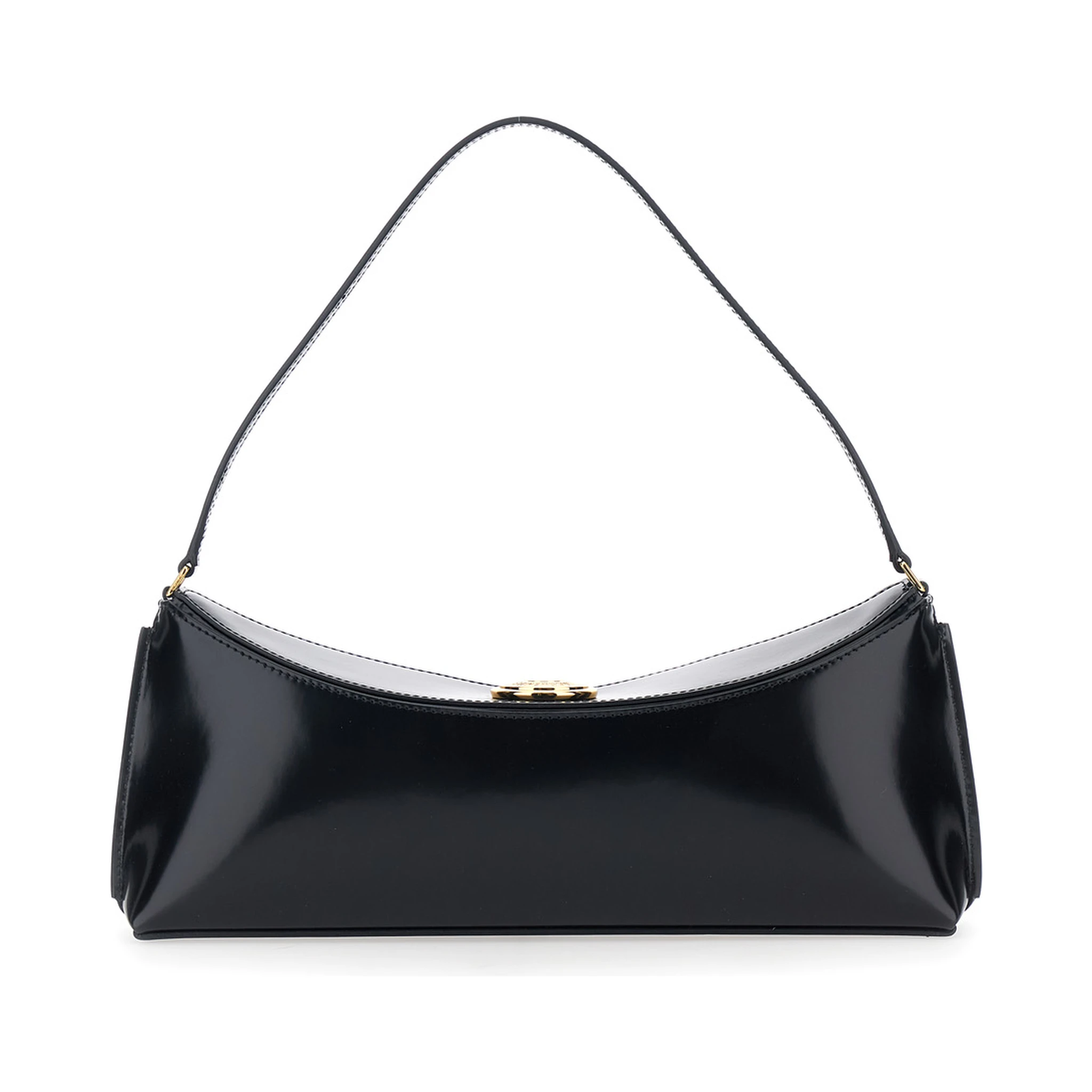 Le Calisso Black Shoulder Bag with Engraved Snap Button in Leather Woman