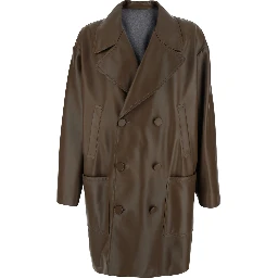 Brown Double-Breasted Jacket with Notched Revers and Logo Patch on the Rear in Leather Man