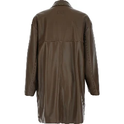 Brown Double-Breasted Jacket with Notched Revers and Logo Patch on the Rear in Leather Man
