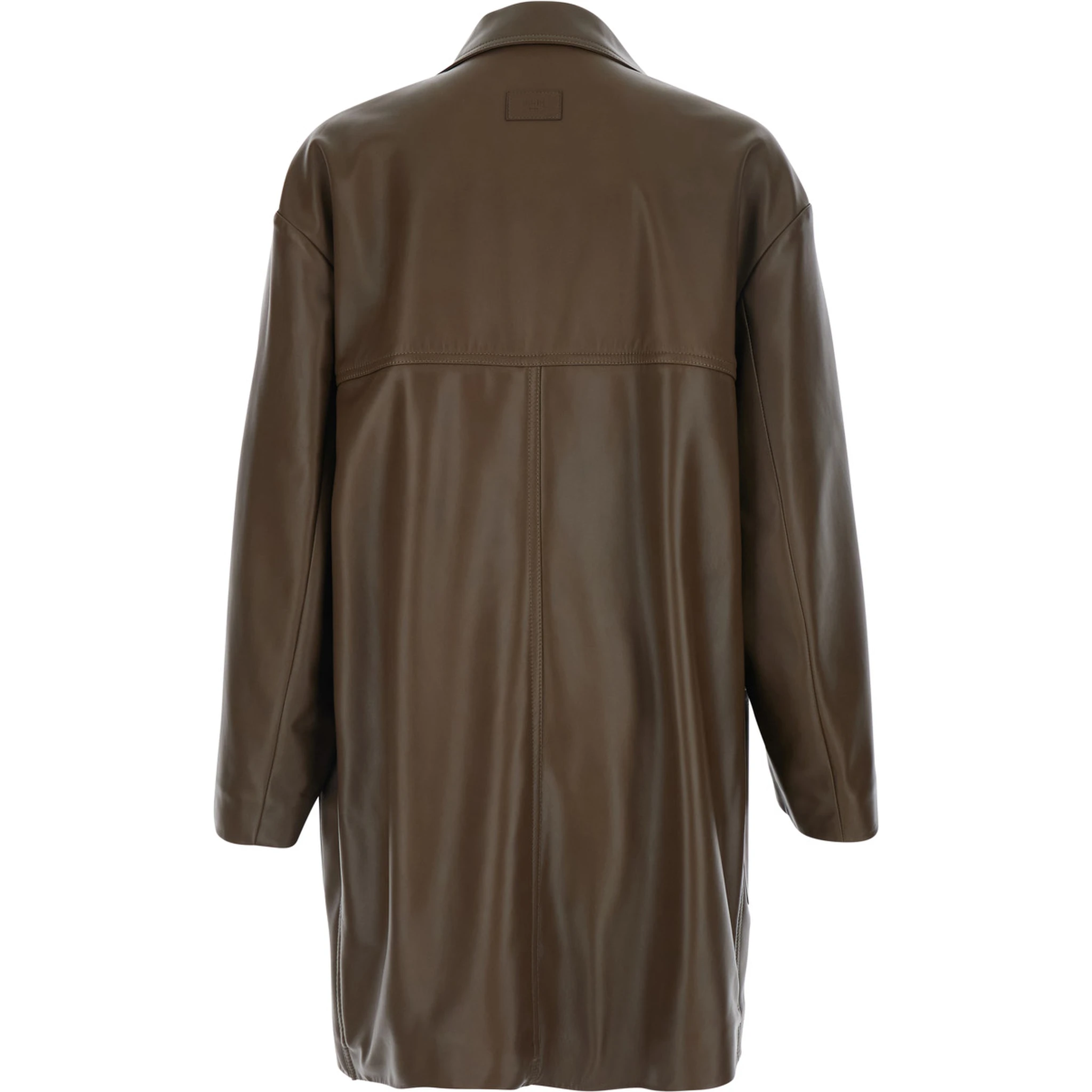 Brown Double-Breasted Jacket with Notched Revers and Logo Patch on the Rear in Leather Man