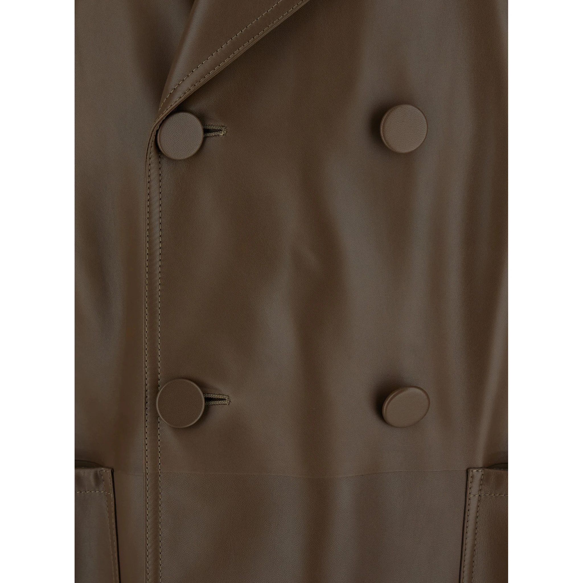 Brown Double-Breasted Jacket with Notched Revers and Logo Patch on the Rear in Leather Man
