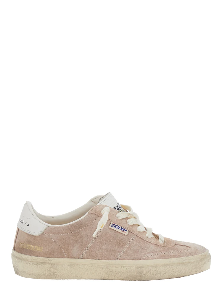 Soul-Star Pink Low Top Sneakers with Metallic Heel Tab in Suede Woman