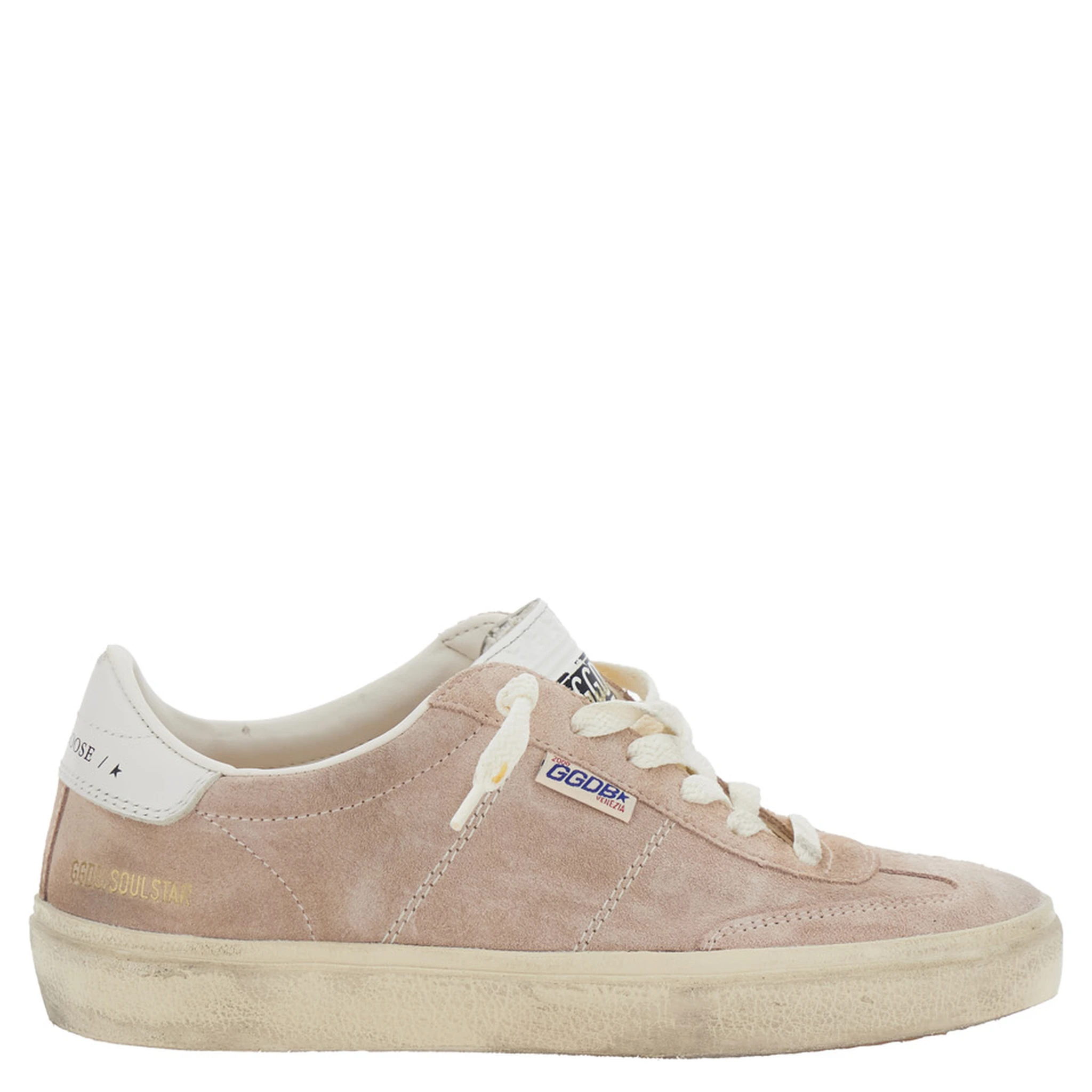 Soul-Star Pink Low Top Sneakers with Metallic Heel Tab in Suede Woman