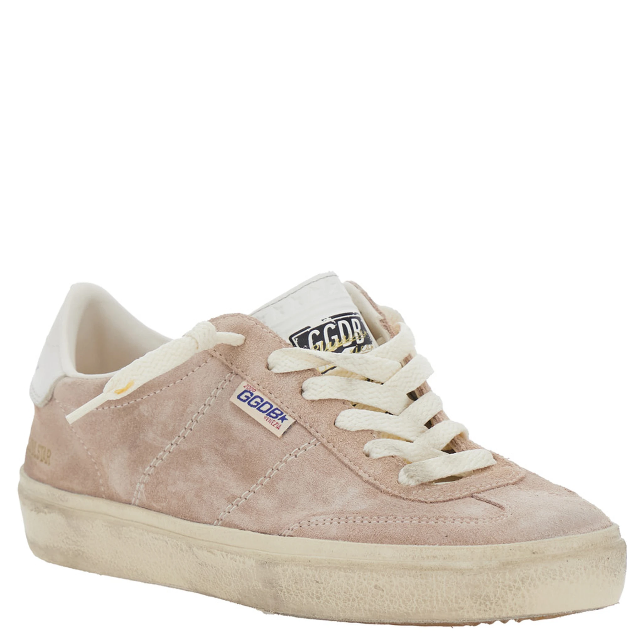 Soul-Star Pink Low Top Sneakers with Metallic Heel Tab in Suede Woman