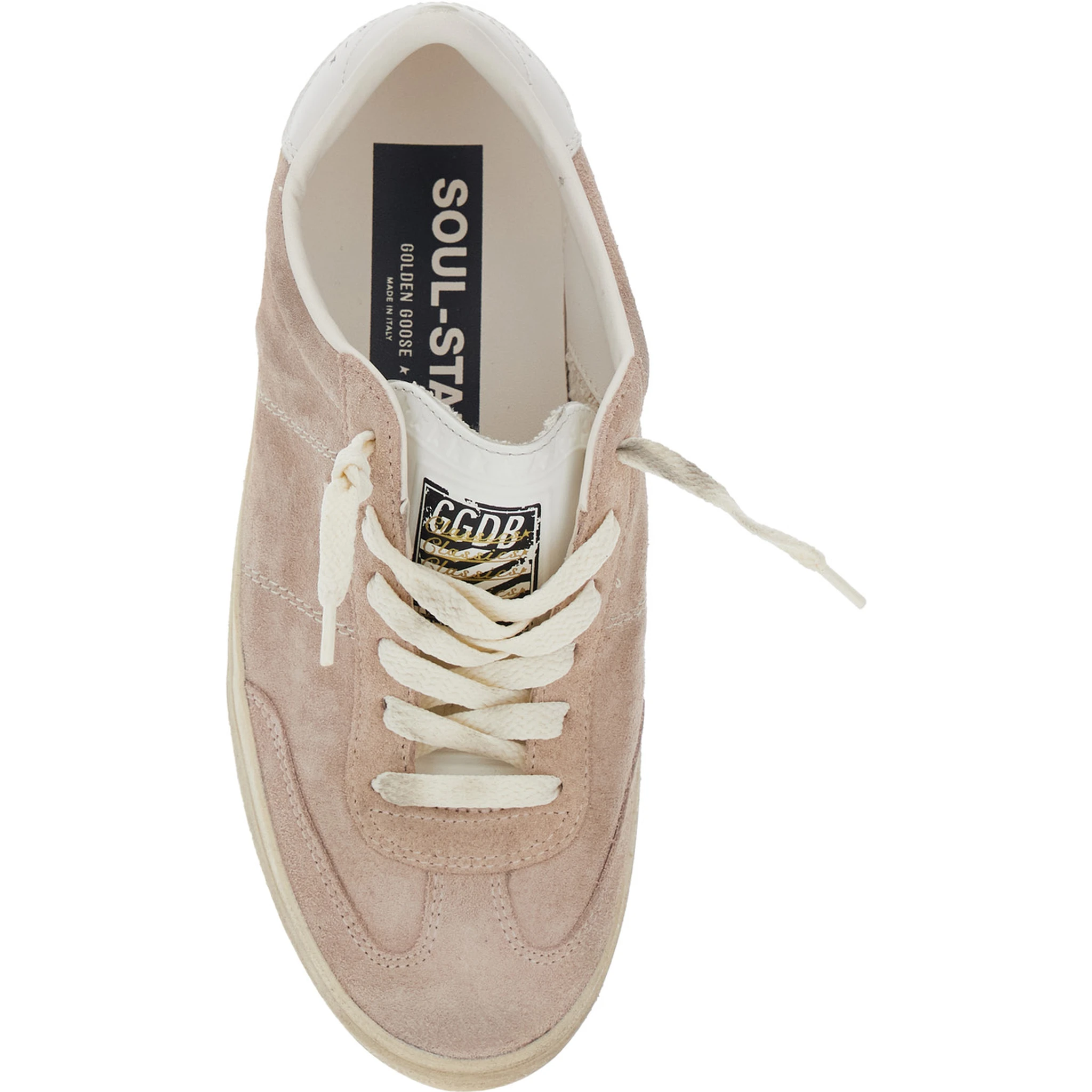 Soul-Star Pink Low Top Sneakers with Metallic Heel Tab in Suede Woman