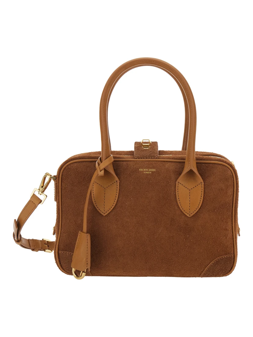 Vita Brown Handbag with Laminated Logo in Suede Woman