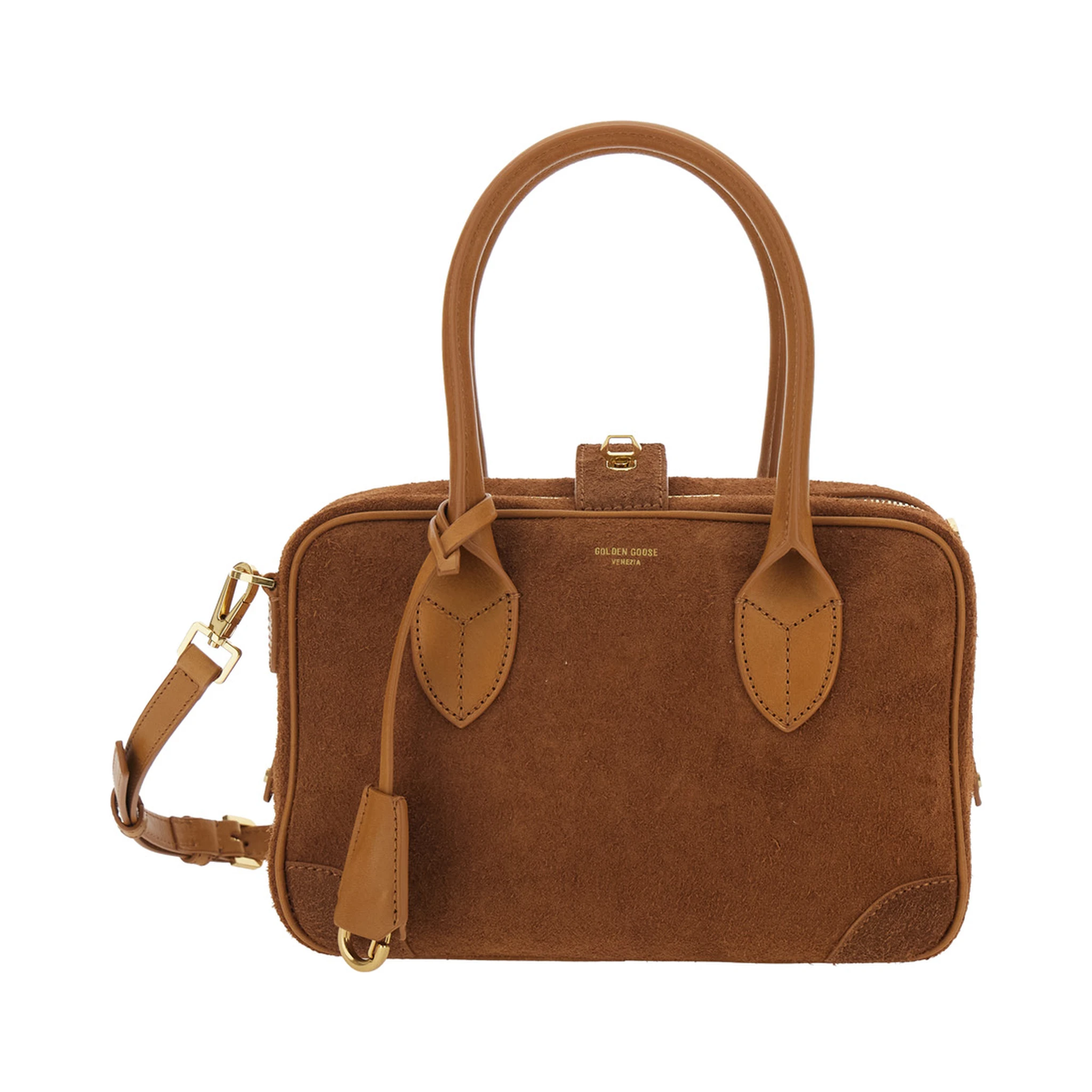 Vita Brown Handbag with Laminated Logo in Suede Woman