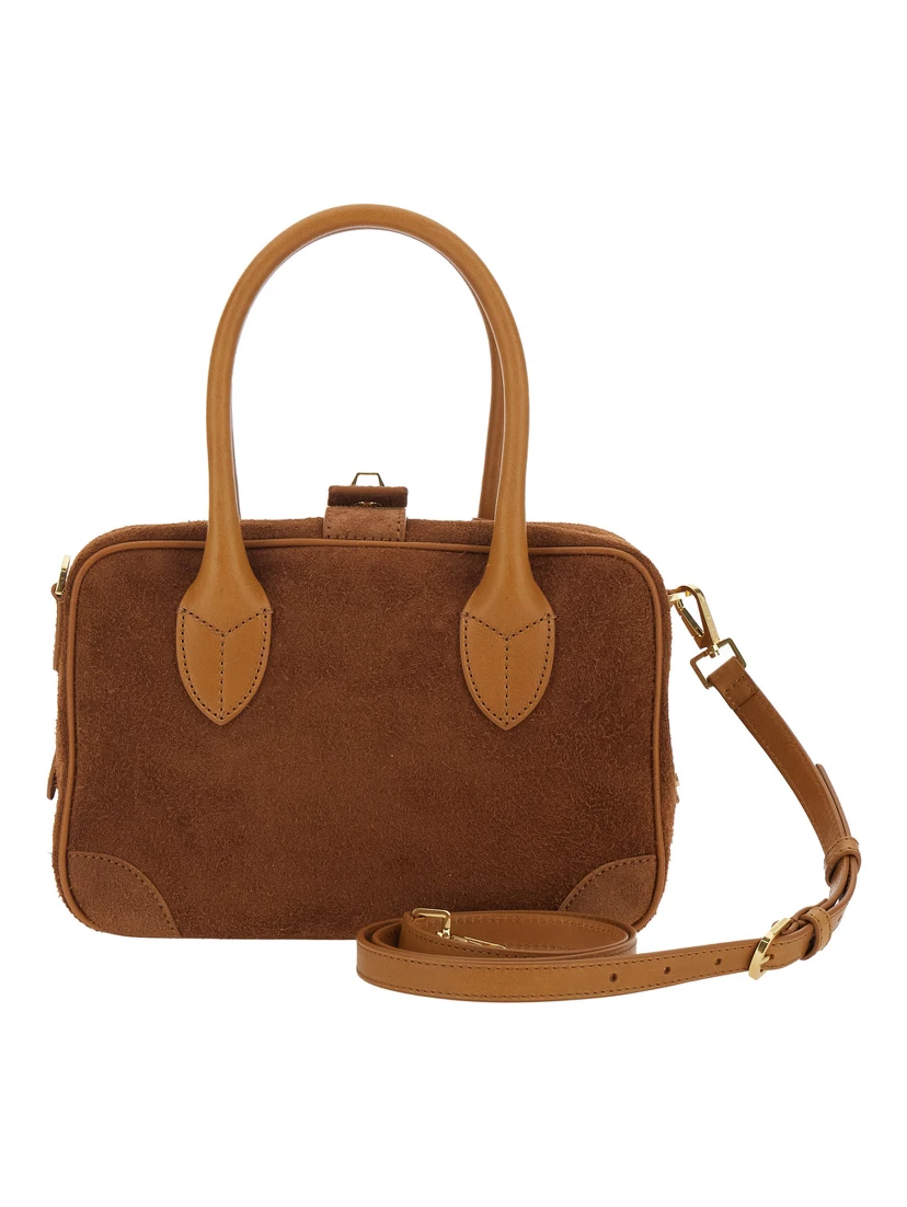 Vita Brown Handbag with Laminated Logo in Suede Woman