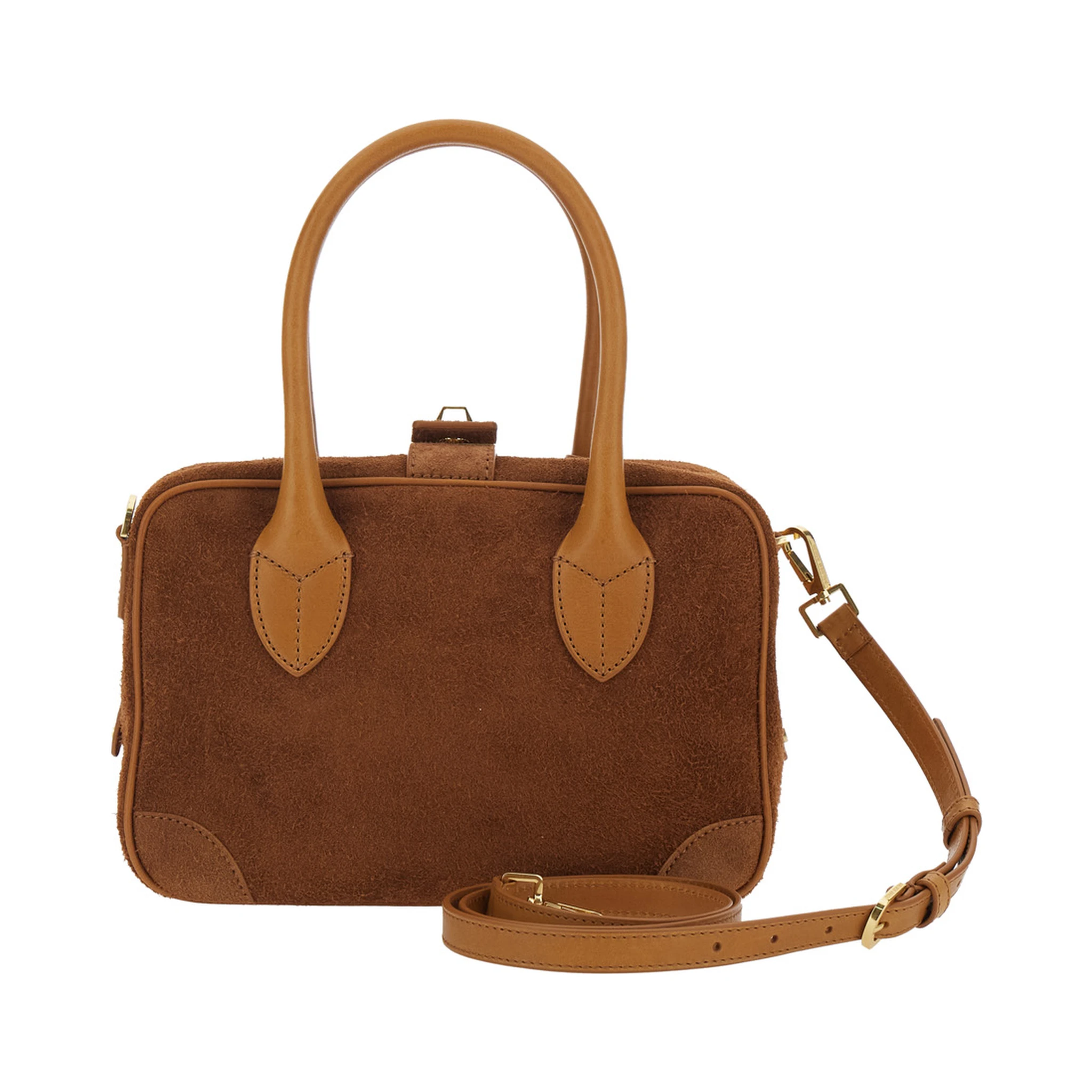Vita Brown Handbag with Laminated Logo in Suede Woman