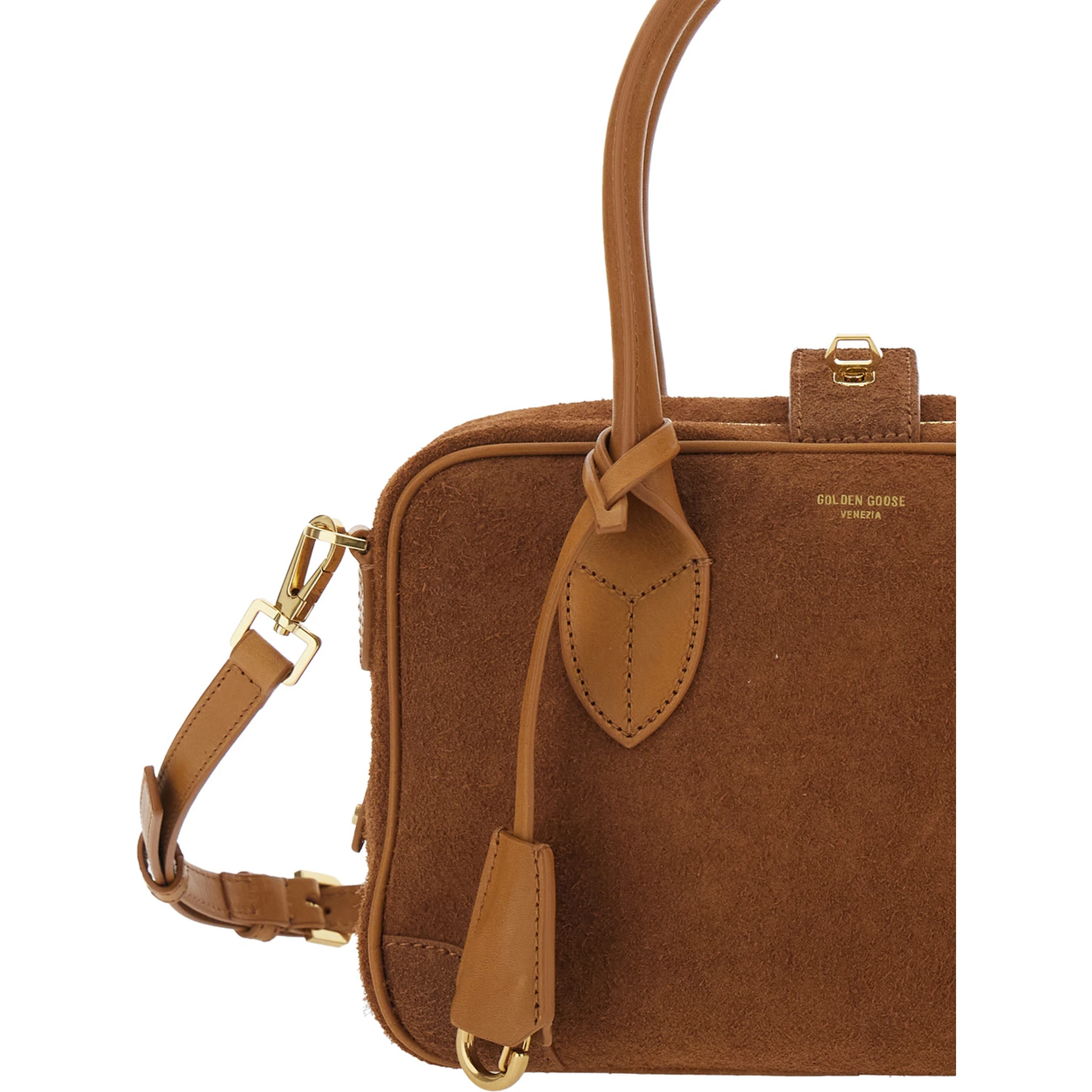 Vita Brown Handbag with Laminated Logo in Suede Woman