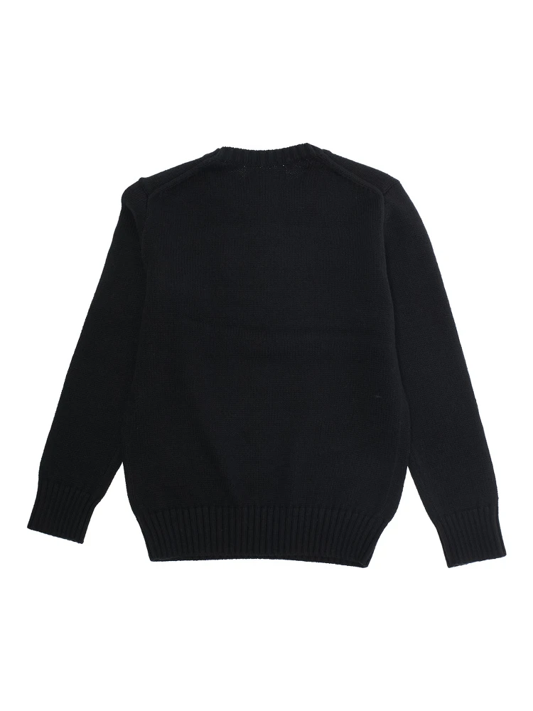 Black Sweater with Maxi Polo Bear Embroidery on the Front and Ribbed Trims in Cotton Boy alternative