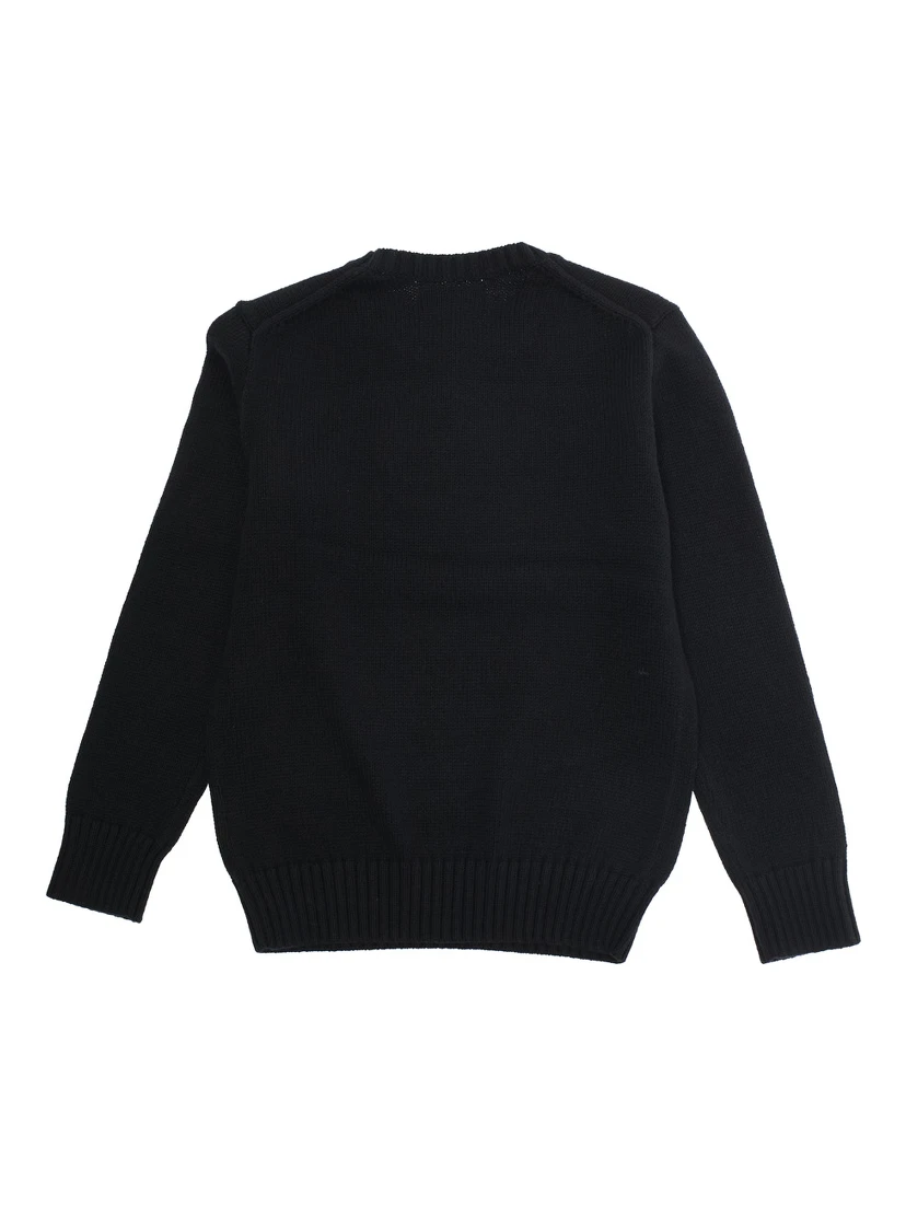 Black Sweater with Maxi Polo Bear Embroidery on the Front and Ribbed Trims in Cotton Boy