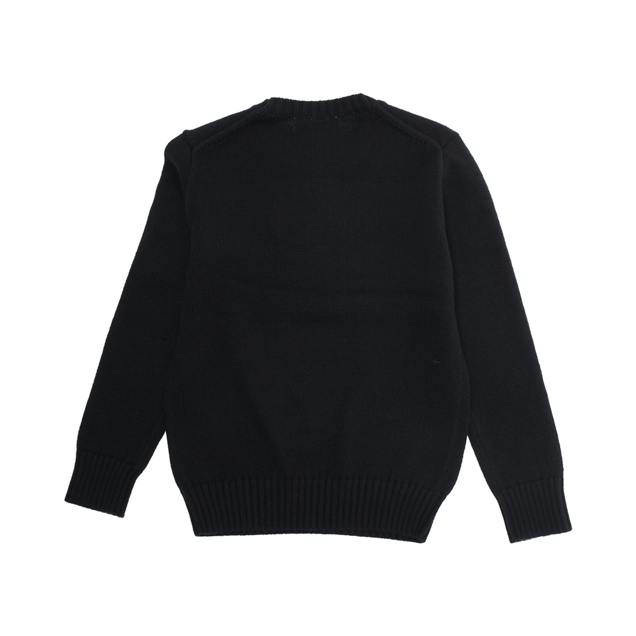 Black Sweater with Maxi Polo Bear Embroidery on the Front and Ribbed Trims in Cotton Boy