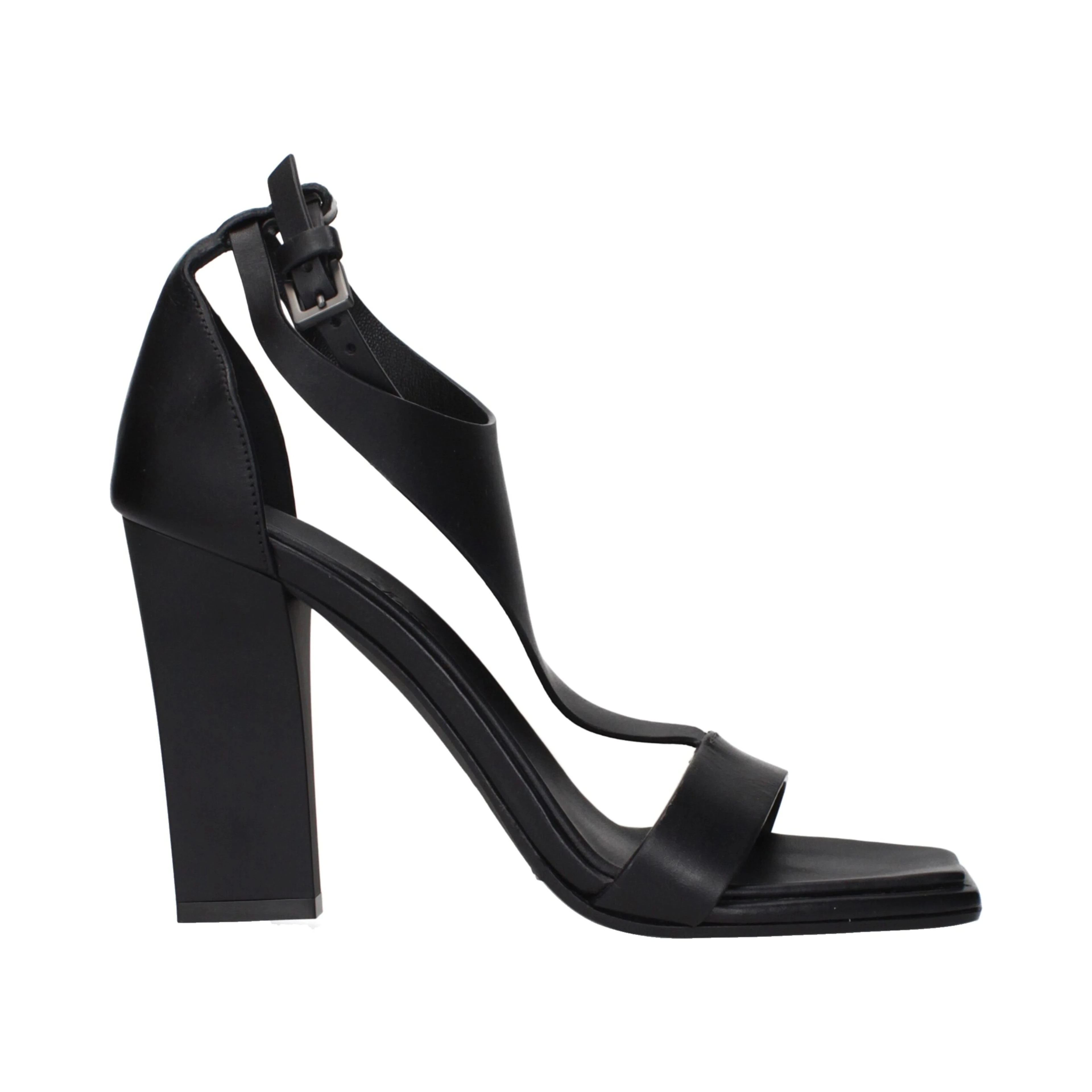 Black Leather Stiletto Heel Sandals