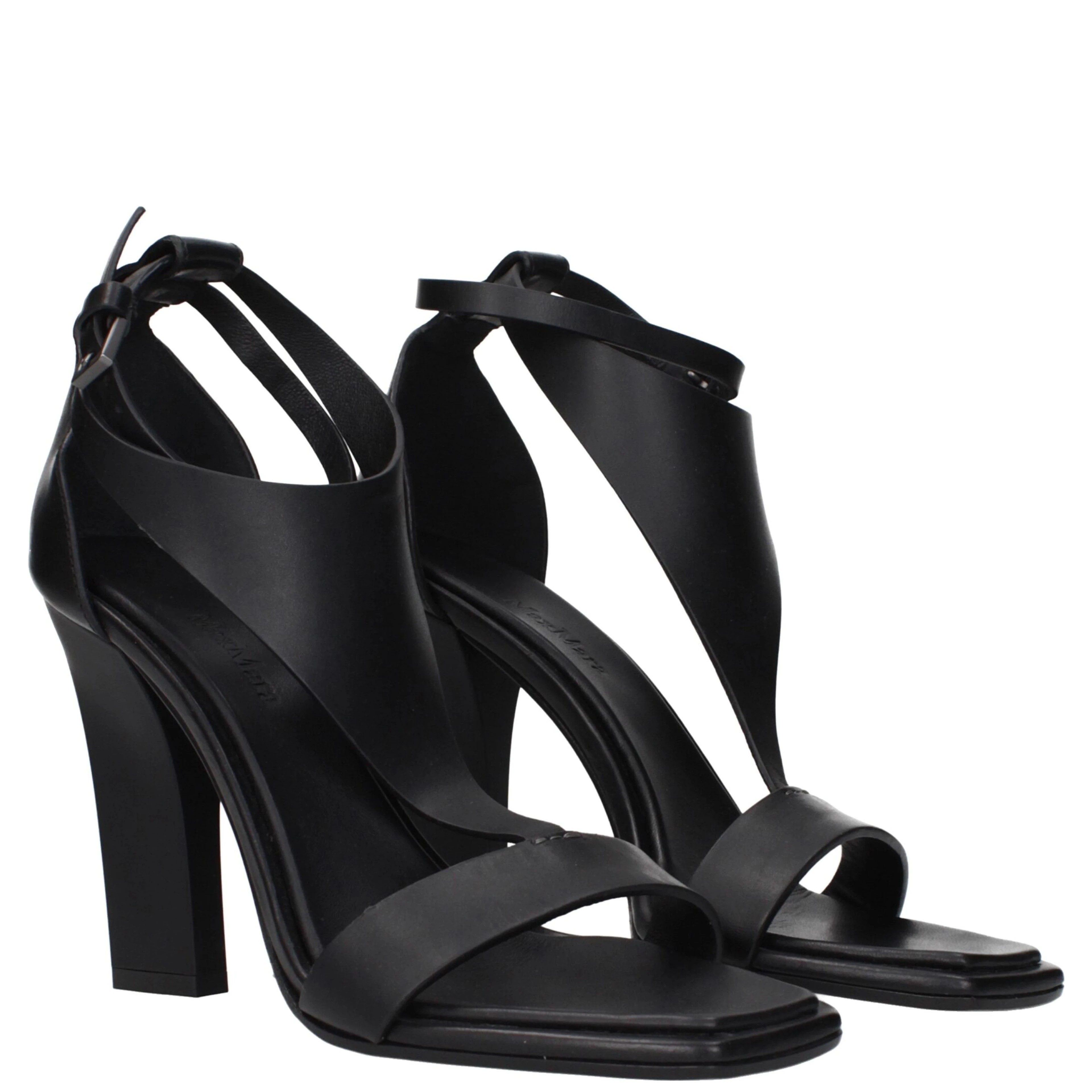 Black Leather Stiletto Heel Sandals