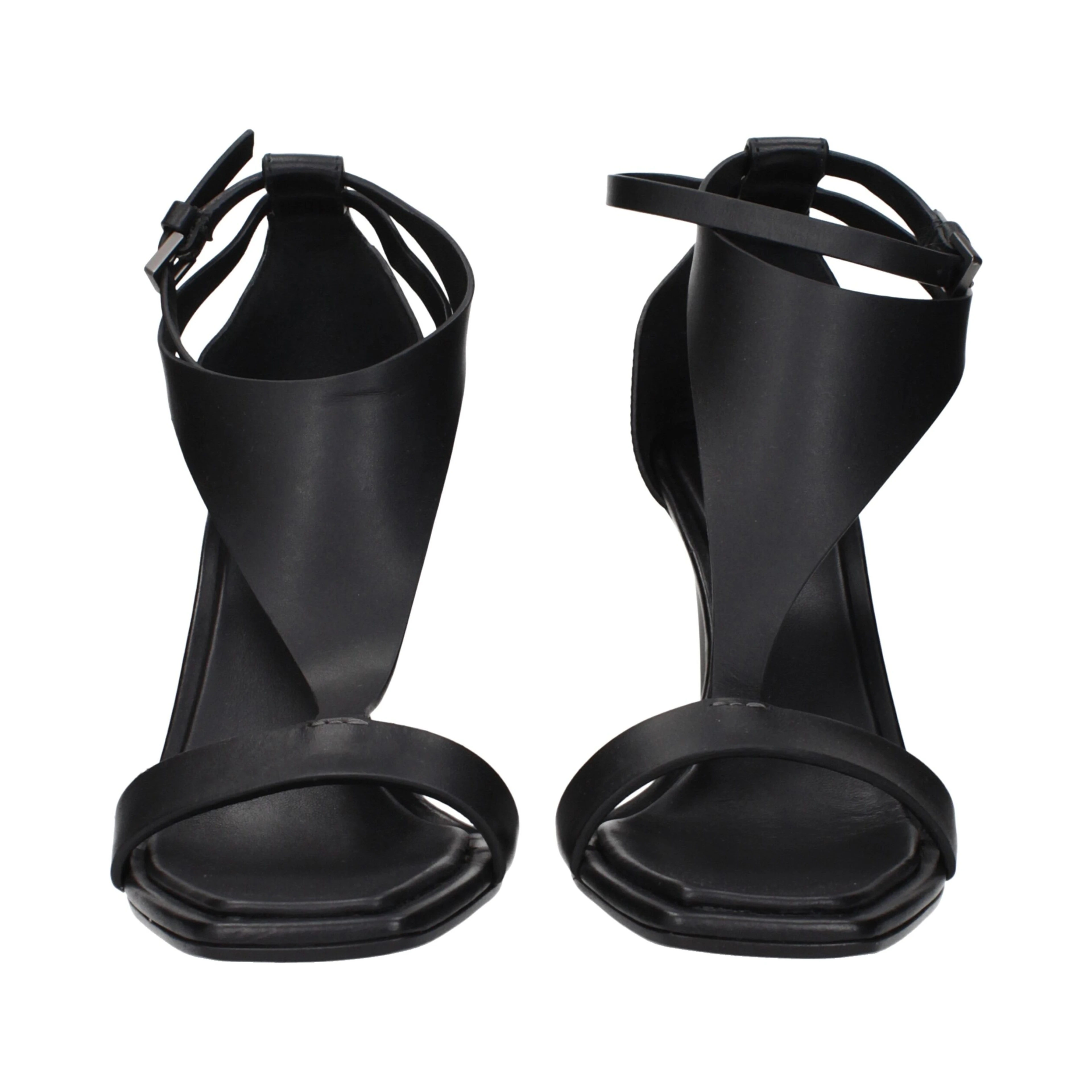 Black Leather Stiletto Heel Sandals