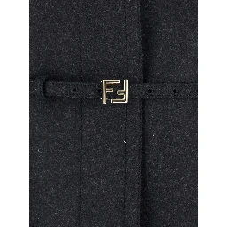 Grey Crewneck Jacket with Puffed Leather Sleeves in Wool Woman