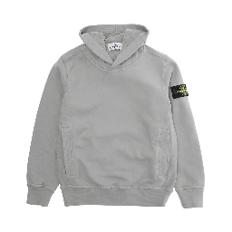 Grey Hoodie with Fixed Hood and Logo Patch on the Sleeve in Cotton Boy